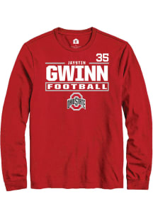 Jaystin Gwinn Ohio State Buckeyes Red Football NIL Stacked Box Long Sleeve Player T Shirt