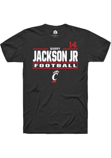 Barry Jackson Jr Cincinnati Bearcats Black Football NIL Stacked Box Short Sleeve Player T Shirt