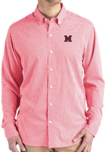 Cutter and Buck Miami RedHawks Mens Red Gingham LS Woven Long Sleeve Dress Shirt