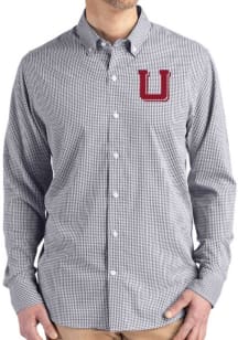 Cutter and Buck Utah Utes Mens Black Vault Gingham LS Woven Long Sleeve Dress Shirt