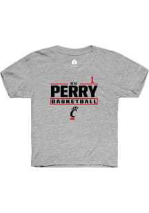 Mya Perry Cincinnati Bearcats Youth Grey NIL Stacked Box Player Tee