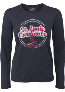 St Louis Cardinals Womens Navy Blue Boyfriend LS Tee