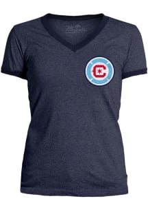 Chicago Fire Womens Navy Blue Ringer Short Sleeve T-Shirt