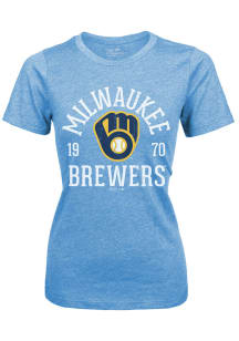 Milwaukee Brewers Womens Light Blue Ball Hog Short Sleeve T-Shirt