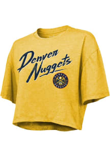 Denver Nuggets Womens Yellow Boxy Crop Short Sleeve T-Shirt