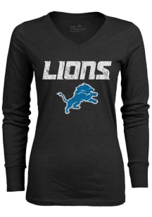 Detroit Lions Womens Black Wordmark LS Tee