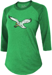 Philadelphia Eagles Womens Kelly Green Throwback Raglan LS Tee