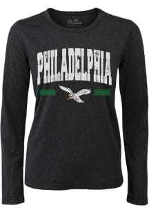 Philadelphia Eagles Womens Black Chalk Stripe LS Tee