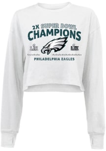 Philadelphia Eagles Womens White 2024 Super Bowl Champs Sky High LS Tee