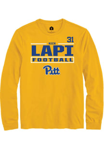Nick Lapi Pitt Panthers Gold Football NIL Stacked Box Long Sleeve Player T Shirt