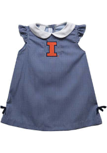 Vive La Fete Illinois Fighting Illini Toddler Girls Navy Blue Gingham Short Sleeve Dress