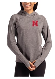 Cutter and Buck Nebraska Cornhuskers Womens Black Adapt Knit Hood Hooded Sweatshirt
