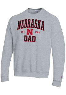 Champion Nebraska Cornhuskers Mens Grey Est Date Dad Powerblend Long Sleeve Crew Sweatshirt