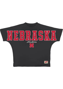 Pressbox Nebraska Cornhuskers Womens Black Flannigan Short Sleeve T-Shirt