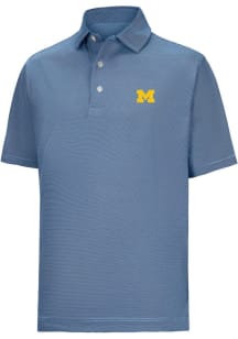 Footjoy Michigan Wolverines Mens Light Blue MicroFeeder Stripe Short Sleeve Fashion Polo