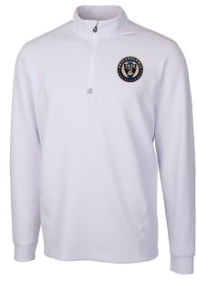 Cutter and Buck Philadelphia Union Mens White Traverse Long Sleeve Qtr Zip Pullover