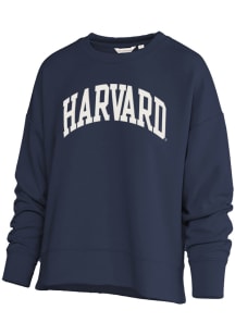 Harvard Crimson Womens Navy Blue Camp Cashmere Crew Sweatshirt