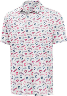 Antigua Cleveland Guardians Mens White Cooperstown Short Sleeve Polo