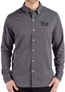 Cutter and Buck Pitt Panthers Mens Black Gingham LS Woven Long Sleeve Dress Shirt
