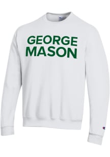 Champion George Mason University Mens White Powerblend Crew Long Sleeve Crew Sweatshirt