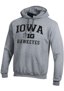 Champion Iowa Hawkeyes Mens Grey Big Ten Powerblend Long Sleeve Hoodie