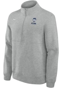 Nike UConn Huskies Mens Grey Heather Mascot Long Sleeve Qtr Zip Pullover