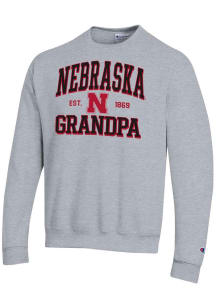 Champion Nebraska Cornhuskers Mens Grey Est. Date Grandpa Powerblend Long Sleeve Crew Sweatshirt