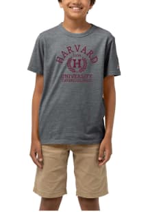Harvard Crimson Youth Grey Arch Wordmark Laurels Short Sleeve Fashion T-Shirt
