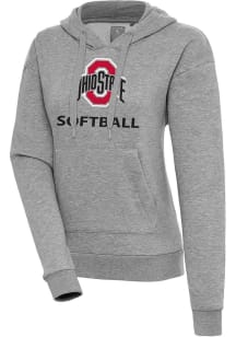 Antigua Ohio State Buckeyes Womens Grey Heather Softball Victory Hooded Sweatshirt