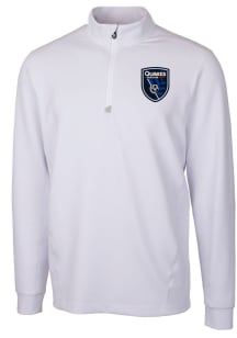 Cutter and Buck San Jose Earthquakes Mens White Traverse Long Sleeve Qtr Zip Pullover
