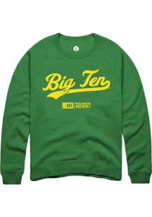 Rally Big Ten Mens Kelly Green Script Long Sleeve Crew Sweatshirt