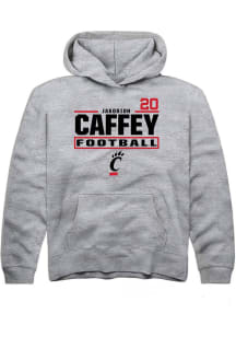 Jakorion Caffey Rally Cincinnati Bearcats Youth NIL Stacked Box Long Sleeve Player Hoodie Grey