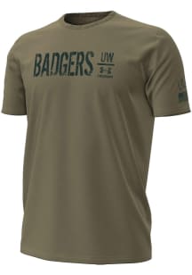 Under Armour Wisconsin Badgers Olive Freedom Performance Cotton Short Sleeve T Shirt