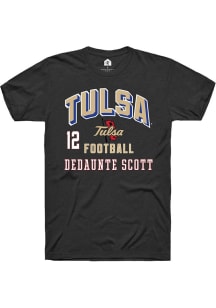 Dedaunte Scott Tulsa Golden Hurricane Black Football NIL Arch Logo Short Sleeve Player T Shirt