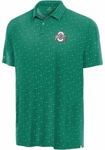 Antigua Ohio State Buckeyes Mens Green Luckey Run Short Sleeve Polo