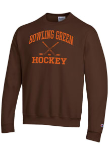 Champion Bowling Green Falcons Mens Brown Hockey Icon Powerblend Long Sleeve Crew Sweatshirt