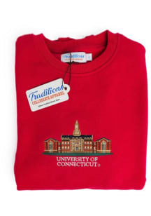 UConn Huskies Mens Red Wilbur Cross Long Sleeve Crew Sweatshirt