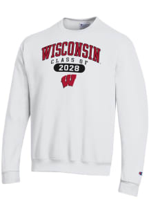 Champion Wisconsin Badgers Mens White Class of 2028 Powerblend Long Sleeve Crew Sweatshirt