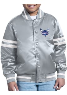 Starter Charlotte Hornets Youth Grey Comic Satin Medium Weight Jacket