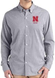 Cutter and Buck Nebraska Cornhuskers Mens Black Alumni Gingham LS Woven Long Sleeve Dress Shirt