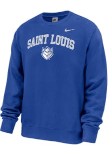 Nike Saint Louis Billikens Mens Blue Arch Mascot Club Fleece Long Sleeve Crew Sweatshirt