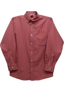 Vive La Fete Nebraska Cornhuskers Youth Red Gingham Long Sleeve Polo