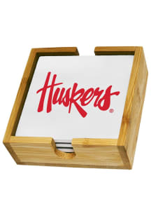 Nebraska Cornhuskers Set in Wood Caddy Coaster - Red