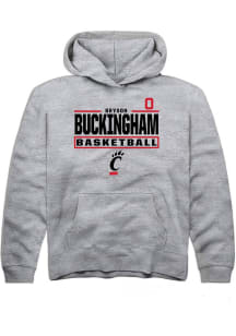Bryson Buckingham Rally Cincinnati Bearcats Youth NIL Stacked Box Long Sleeve Player Hoodie Grey