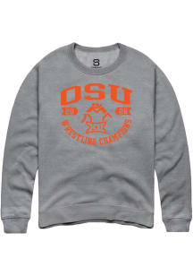 Summit Sportswear Oklahoma State Cowboys Mens Grey Big 12 2026 Wrestling Champions Long Sleeve Cre..