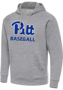 Antigua Pitt Panthers Mens Grey Heather Baseball Victory Long Sleeve Hoodie