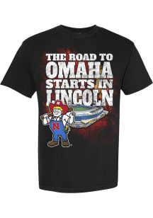 Something Inked Nebraska Cornhuskers Black The Road To Omaha Starts In Lincoln Short Sleeve T Shir..