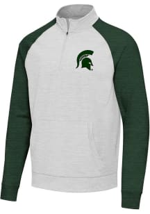 Antigua Michigan State Spartans Mens Green Urgent Colorblock Long Sleeve Qtr Zip Pullover