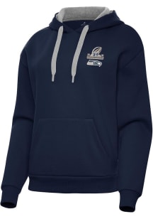 Antigua Seattle Seahawks Womens Navy Blue 2025 NFC Champions Victory Hooded Sweatshirt