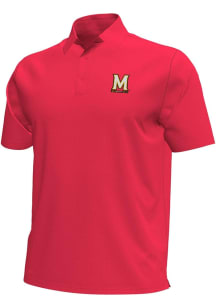 Under Armour Maryland Terrapins Mens Red Primary Team Logo Playoff Geometric Polo Short Sleeve Pol..